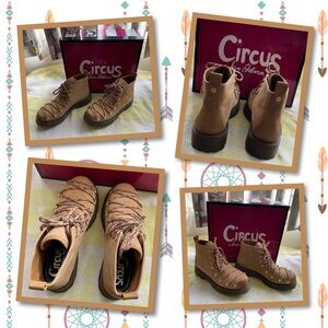 Tan Lace-Up Ankle Boots